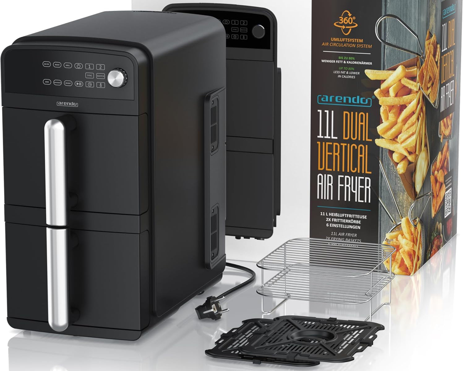Arendo  PRO dviejų stalčių karšto oro gruzdintuvė 11 l