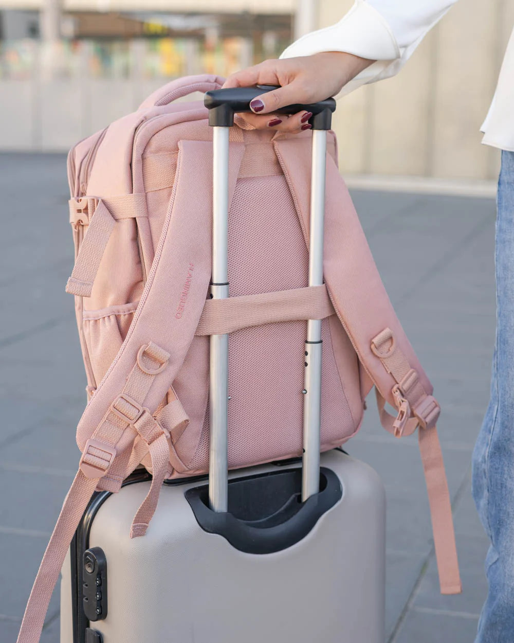 Rožinė kelioninė kuprinė