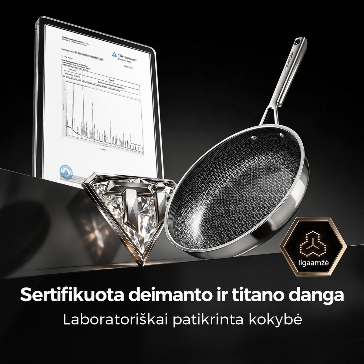 28 cm hibridinė nerūdijančio plieno keptuvė su korio struktūra