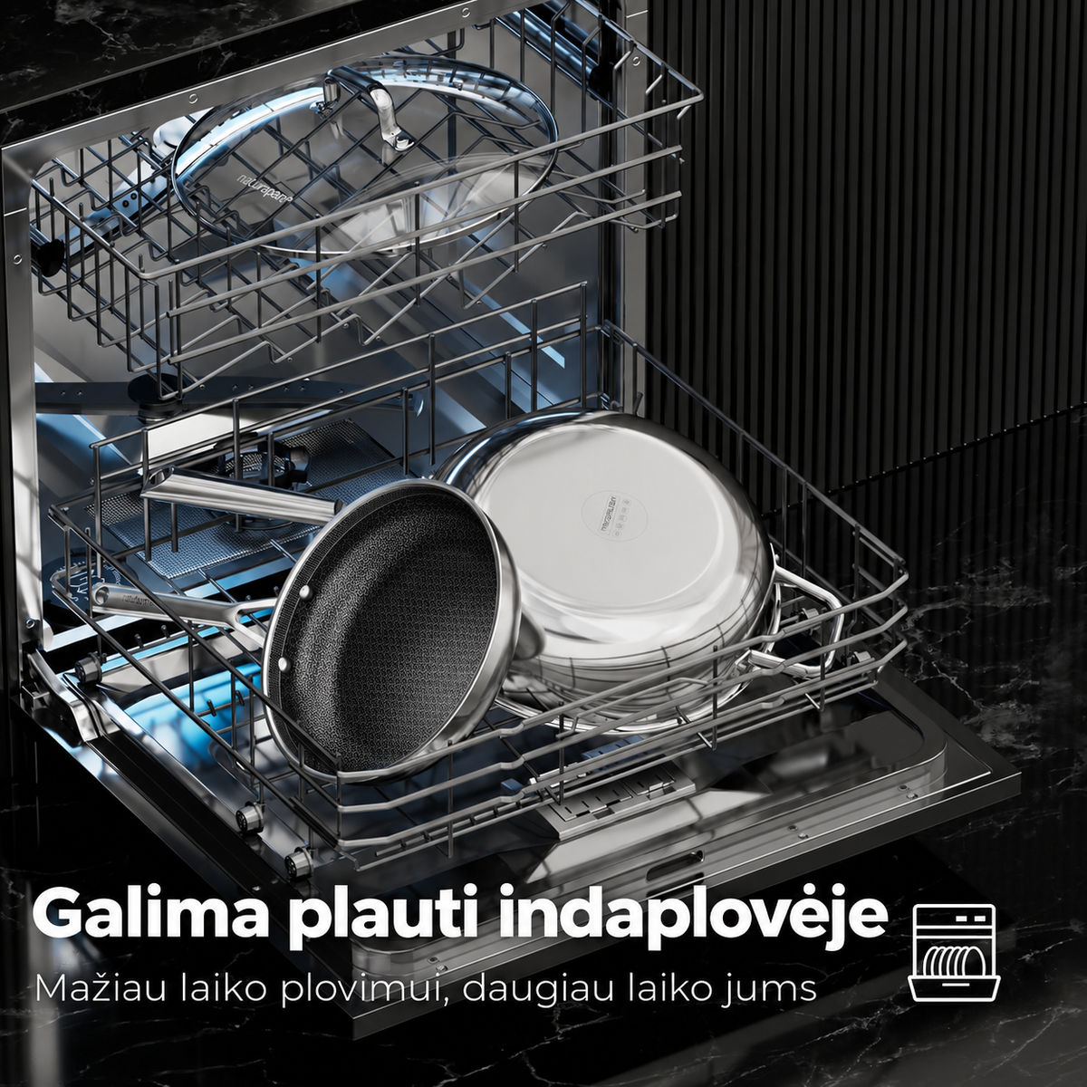 28 cm hibridinė nerūdijančio plieno keptuvė su korio struktūra