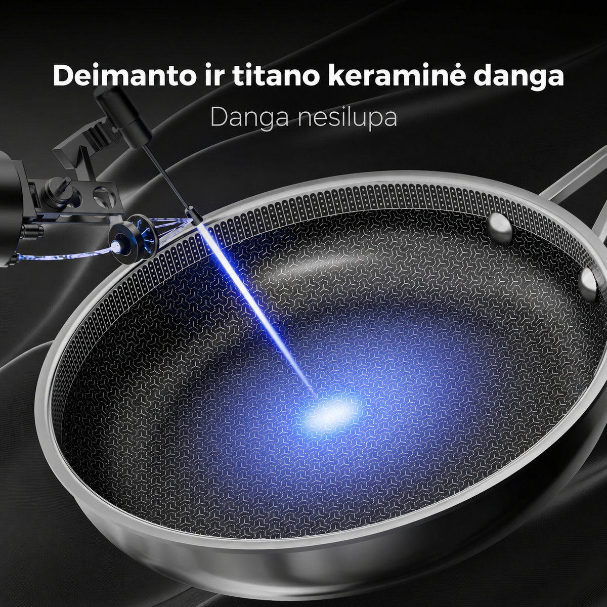 28 cm hibridinė nerūdijančio plieno keptuvė su korio struktūra