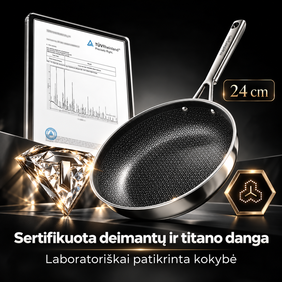 24 cm hibridinė nerūdijančio plieno keptuvė su korio struktūra