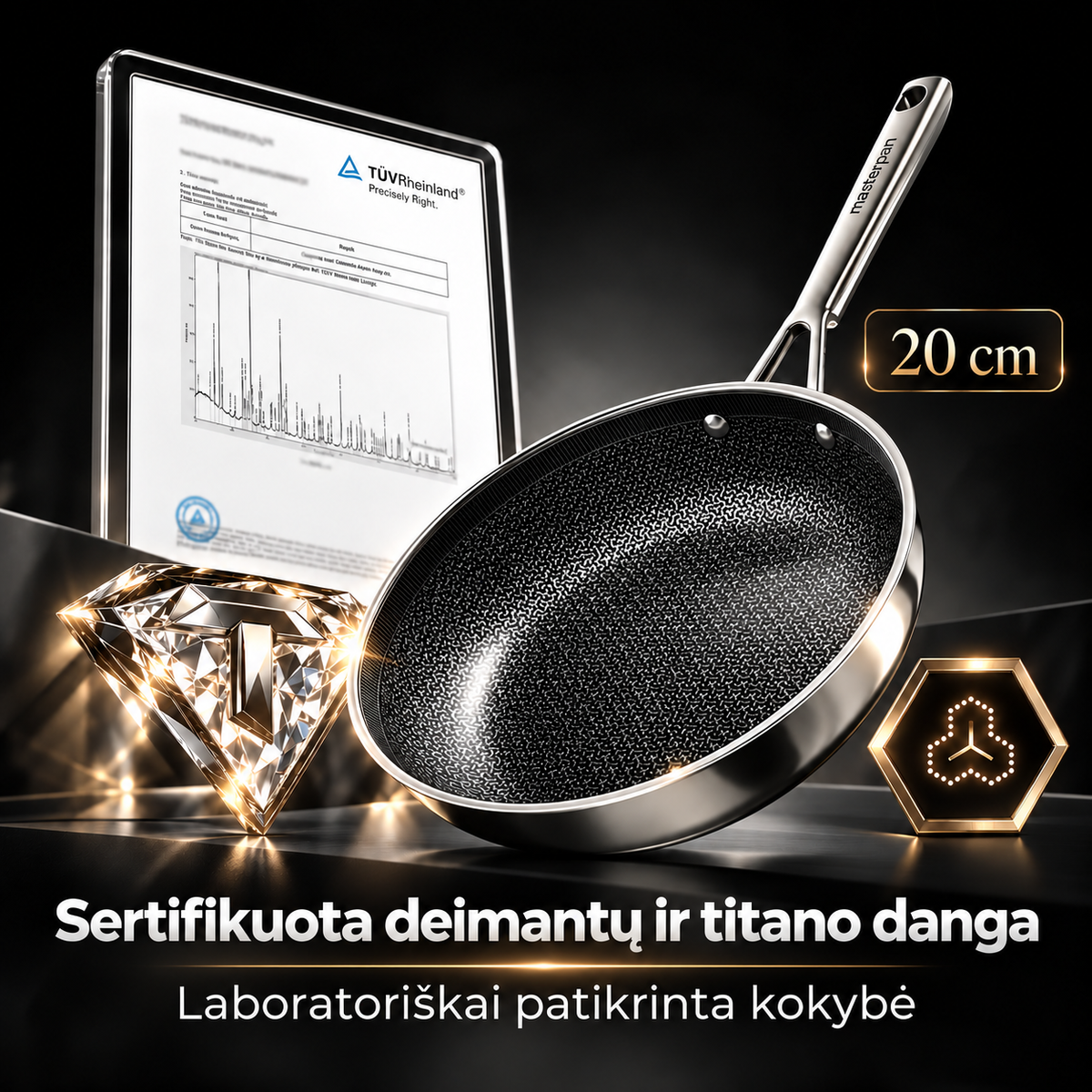 20 cm hibridinė nerūdijančio plieno keptuvė su korio struktūra
