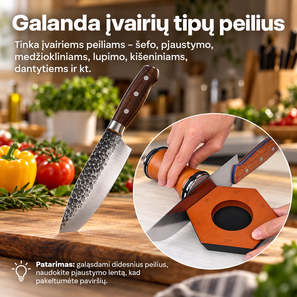 Magnetinis ritininis peilių galąstuvas su 6 kampais