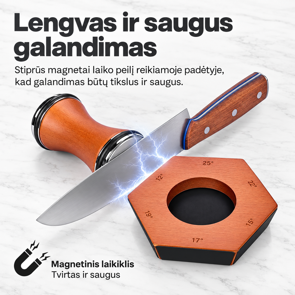 Magnetinis ritininis peilių galąstuvas su 6 kampais