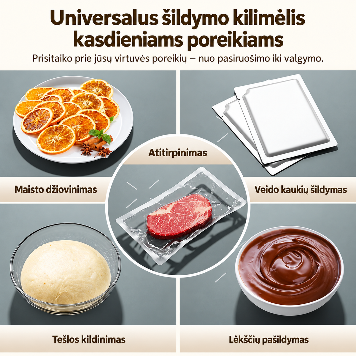 Elektrinis maisto šildymo kilimėlis su 3 temperatūros lygiais