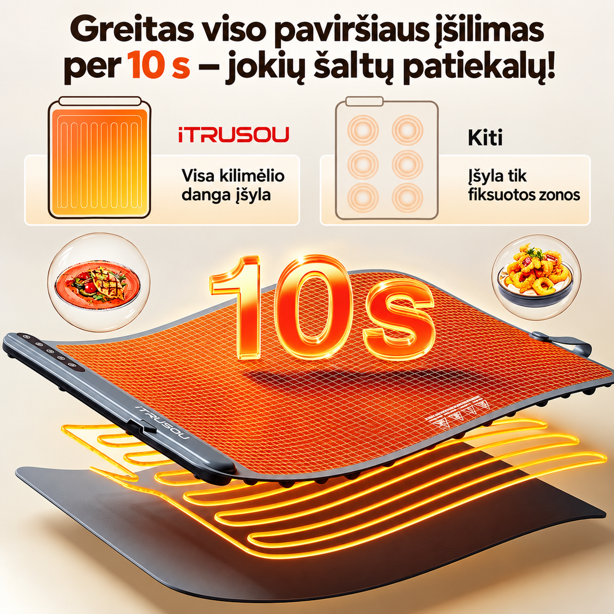 Elektrinis maisto šildymo kilimėlis su 3 temperatūros lygiais
