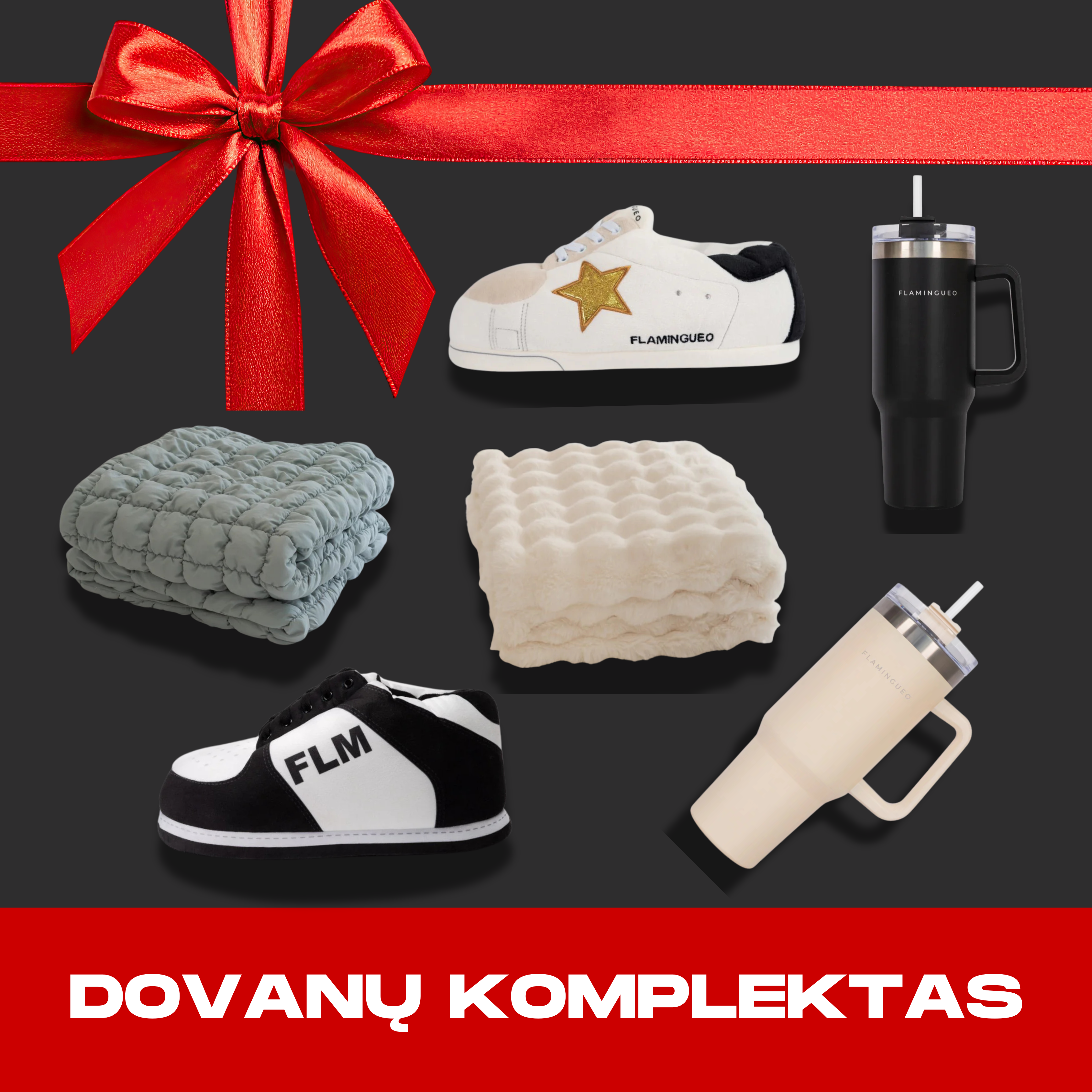 Juoda gertuvė + smėlio gertuvė + šlepetės + pledai