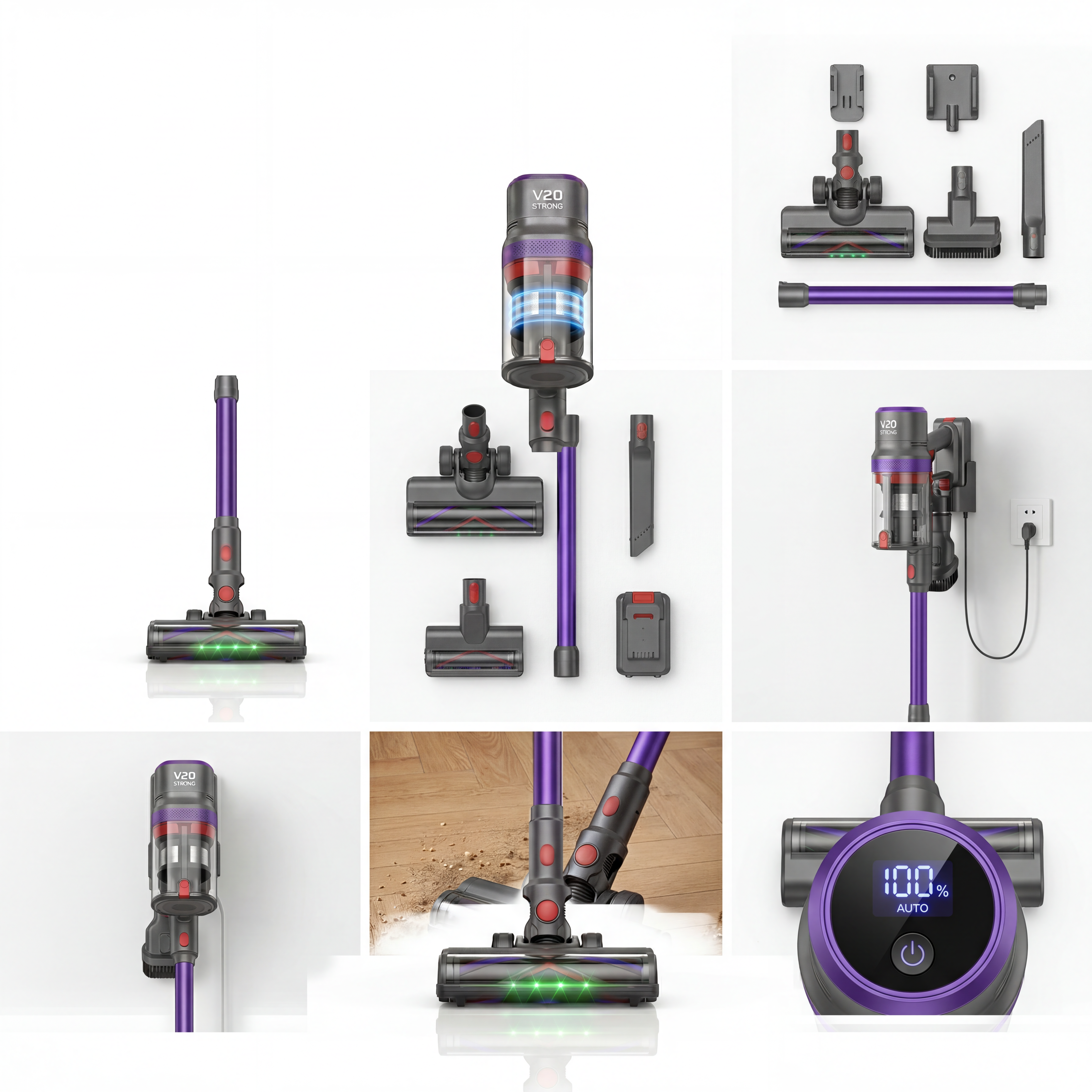 V20 Strong belaidis siurblys 500W – 25 000 Pa, 70 min. veikimas, HEPA filtracija