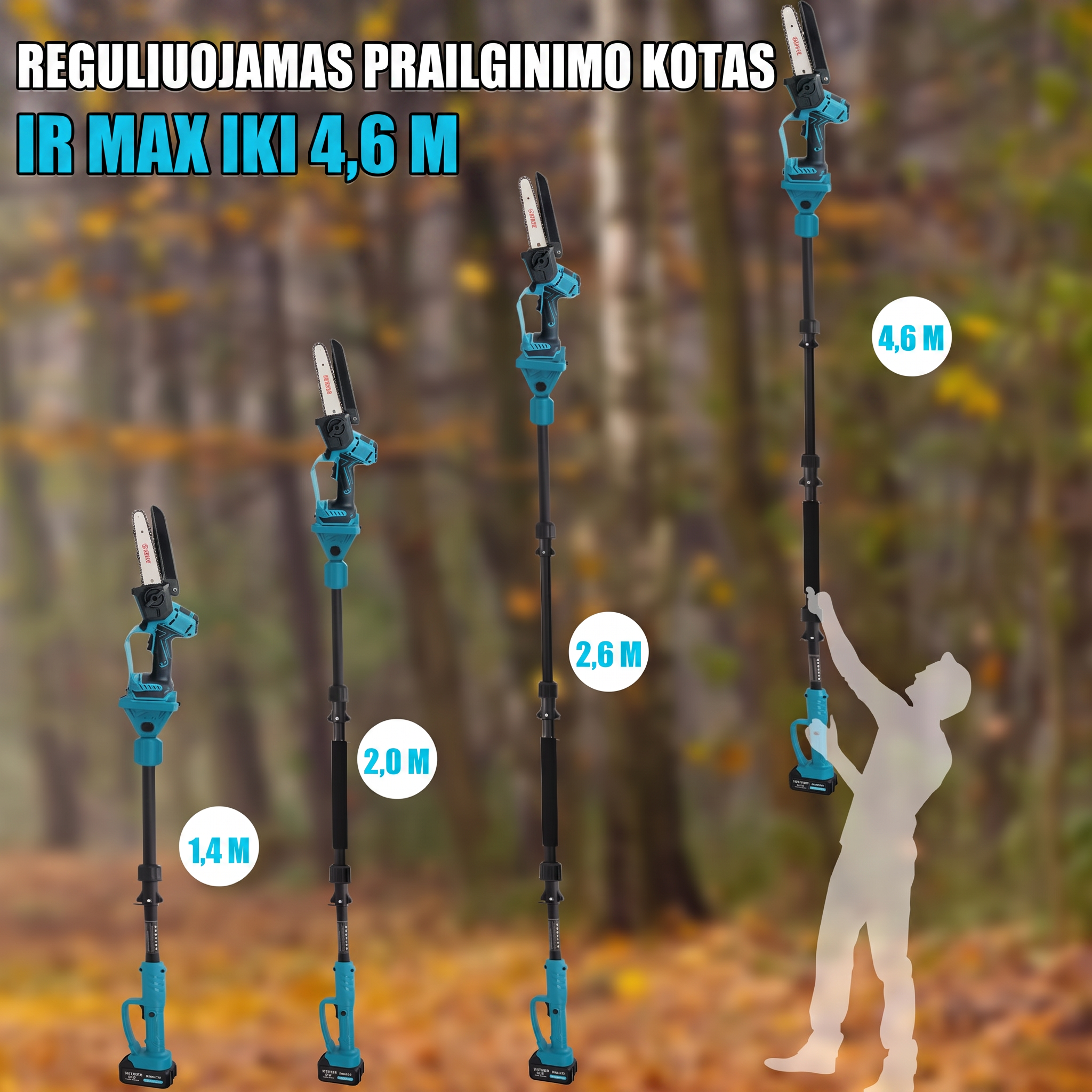 2-in-1 belaidžio genėjimo pjūklo ir mini grandininio pjūklo komplektas