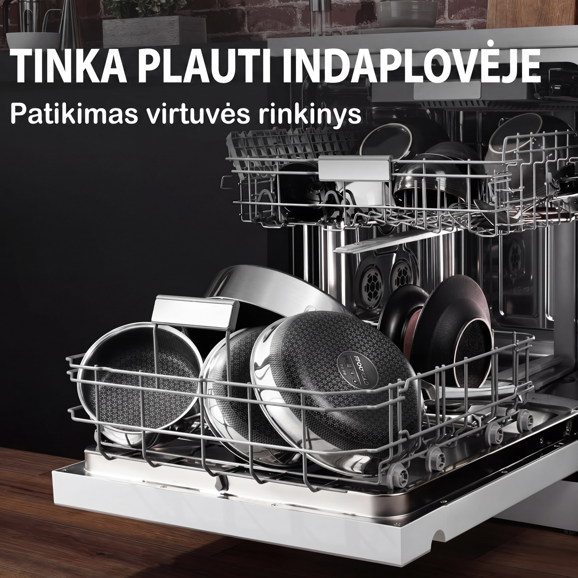 Nerūdijančio plieno keptuvių rinkinys 3 vnt. – nelipni danga