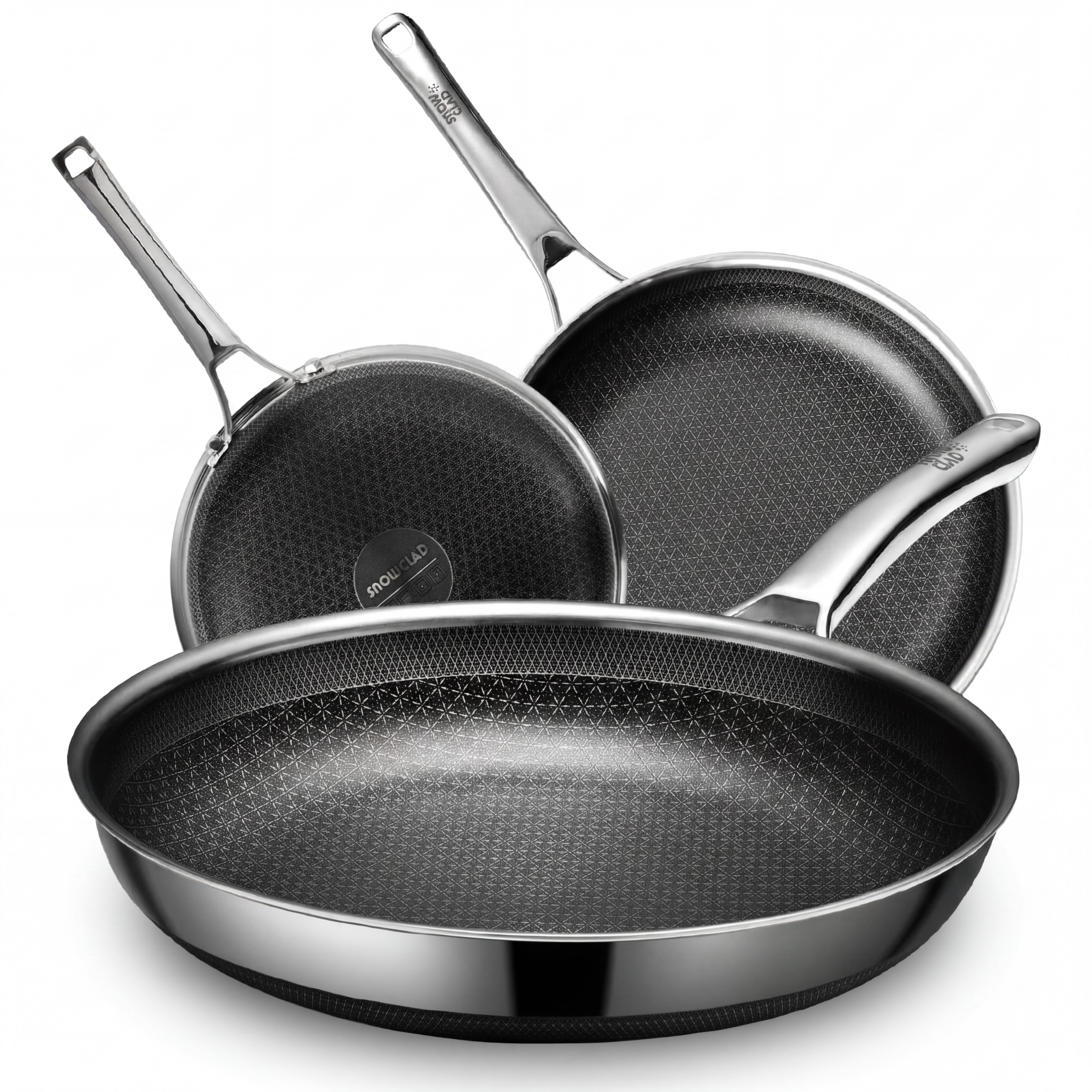 Nerūdijančio plieno keptuvių rinkinys 3 vnt. – nelipni danga
