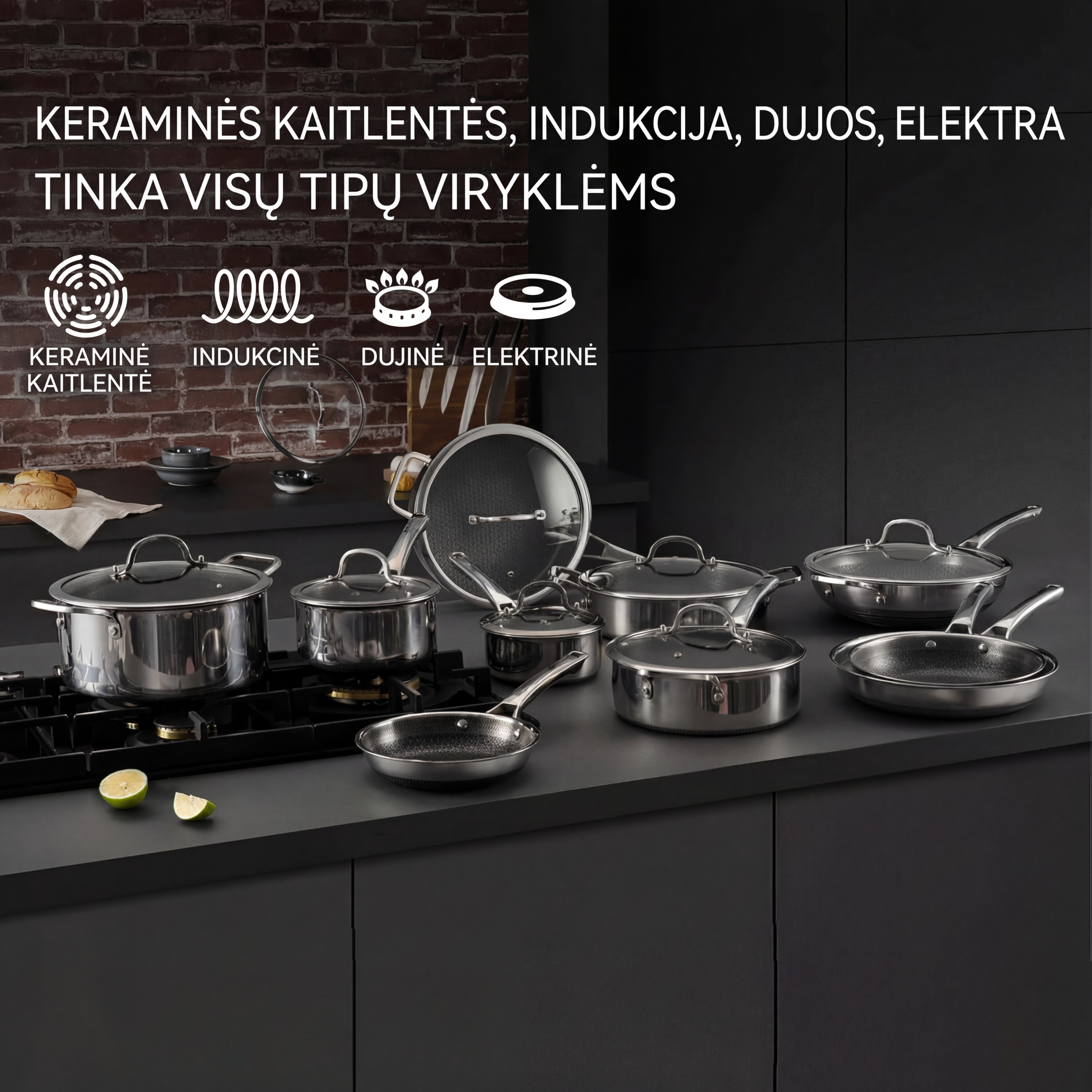10 dalių Hibridinis puodų ir keptuvių rinkinys